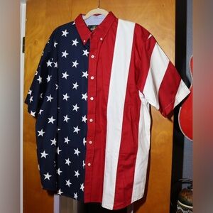 Red Head patriotic short sleeve button up shirt, size XL